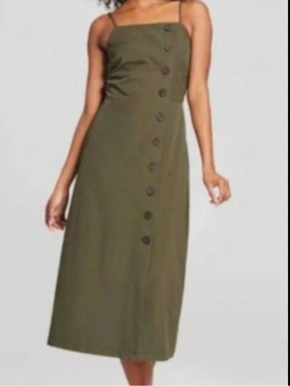 Who What Wear olive green midi button down dress